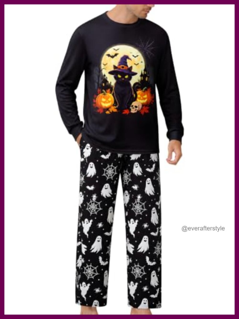 Men's Christmas Pajama Set Polyester 2-Piece Long Sleeve Pajamas with Pockets